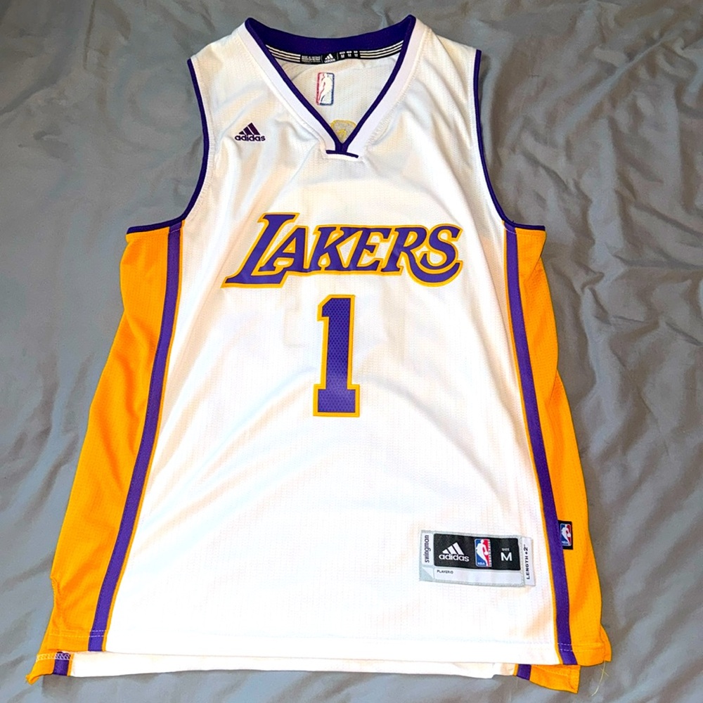 Retro 2018 Los Angeles Lakers (Alternate Home) DeAngelo Russell #1 Jersey.